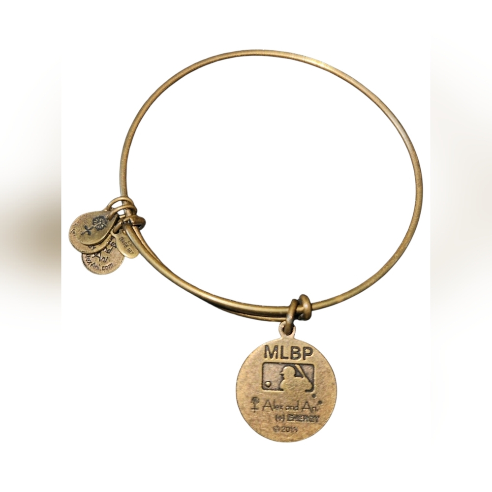Alex & Ani Gold Detroit Tigers Engraved Charm Bangle Bracelet - Picture 2 of 2